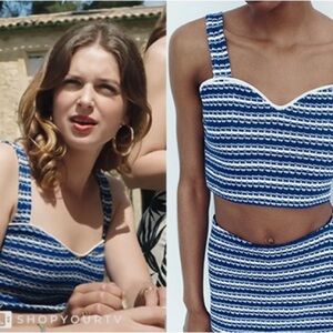 Zara Blue and White Striped Crop Top Size L New with out tags